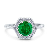Art Deco Hexagon Wedding Bridal Ring Round Simulated Cubic Zirconia 925 Sterling Silver