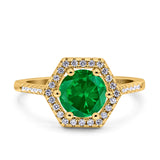 Art Deco Hexagon Wedding Bridal Ring Round Simulated Cubic Zirconia 925 Sterling Silver