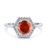 Art Deco Hexagon Wedding Bridal Ring Round Simulated Cubic Zirconia 925 Sterling Silver
