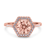 Art Deco Hexagon Wedding Bridal Ring Round Simulated Cubic Zirconia 925 Sterling Silver