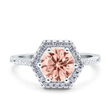 Art Deco Hexagon Wedding Bridal Ring Round Simulated Cubic Zirconia 925 Sterling Silver