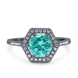Art Deco Hexagon Wedding Bridal Ring Round Simulated Cubic Zirconia 925 Sterling Silver
