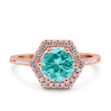 Art Deco Hexagon Wedding Bridal Ring Round Simulated Cubic Zirconia 925 Sterling Silver