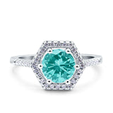 Art Deco Hexagon Wedding Bridal Ring Round Simulated Cubic Zirconia 925 Sterling Silver