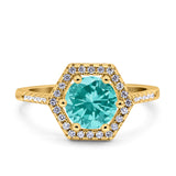 Art Deco Hexagon Wedding Bridal Ring Round Simulated Cubic Zirconia 925 Sterling Silver