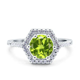 Art Deco Hexagon Wedding Bridal Ring Round Simulated Cubic Zirconia 925 Sterling Silver