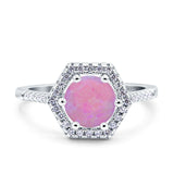 Art Deco Hexagon Wedding Bridal Ring Round Simulated Cubic Zirconia 925 Sterling Silver