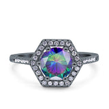 Art Deco Hexagon Wedding Bridal Ring Round Simulated Cubic Zirconia 925 Sterling Silver