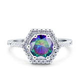 Art Deco Hexagon Wedding Bridal Ring Round Simulated Cubic Zirconia 925 Sterling Silver
