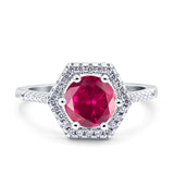 Art Deco Hexagon Wedding Bridal Ring Round Simulated Cubic Zirconia 925 Sterling Silver