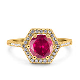 Art Deco Hexagon Wedding Bridal Ring Round Simulated Cubic Zirconia 925 Sterling Silver