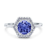 Art Deco Hexagon Wedding Bridal Ring Round Simulated Cubic Zirconia 925 Sterling Silver