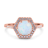 Art Deco Hexagon Wedding Bridal Ring Round Simulated Cubic Zirconia 925 Sterling Silver