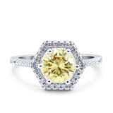 Art Deco Hexagon Wedding Bridal Ring Round Simulated Cubic Zirconia 925 Sterling Silver