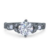 Vintage Style Round Bridal Wedding Engagement Ring Marquise Design Simulated Cubic Zirconia 925 Sterling Silver