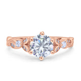 Vintage Style Round Bridal Wedding Engagement Ring Marquise Design Simulated Cubic Zirconia 925 Sterling Silver