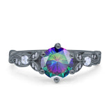 Vintage Style Round Bridal Wedding Engagement Ring Marquise Design Simulated Cubic Zirconia 925 Sterling Silver