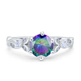Vintage Style Round Bridal Wedding Engagement Ring Marquise Design Simulated Cubic Zirconia 925 Sterling Silver