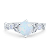 Vintage Style Round Bridal Wedding Engagement Ring Marquise Design Simulated Cubic Zirconia 925 Sterling Silver