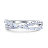 X Crisscross Half Eternity Infinity Ring Band Promise Ring Round Baguette Simulated Cubic Zirconia 925 Sterling Silver