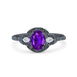 Art Deco Oval Vintage Style Bridal Wedding Engagement Ring Simulated Cubic Zirconia 925 Sterling Silver