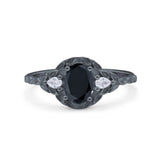 Art Deco Oval Vintage Style Bridal Wedding Engagement Ring Simulated Cubic Zirconia 925 Sterling Silver