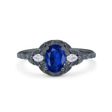 Art Deco Oval Vintage Style Bridal Wedding Engagement Ring Simulated Cubic Zirconia 925 Sterling Silver