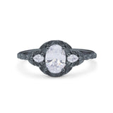 Art Deco Oval Vintage Style Bridal Wedding Engagement Ring Simulated Cubic Zirconia 925 Sterling Silver