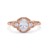 Art Deco Oval Vintage Style Bridal Wedding Engagement Ring Simulated Cubic Zirconia 925 Sterling Silver