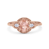 Art Deco Oval Vintage Style Bridal Wedding Engagement Ring Simulated Cubic Zirconia 925 Sterling Silver