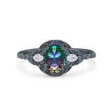 Art Deco Oval Vintage Style Bridal Wedding Engagement Ring Simulated Cubic Zirconia 925 Sterling Silver