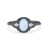 Art Deco Oval Vintage Style Bridal Wedding Engagement Ring Simulated Cubic Zirconia 925 Sterling Silver