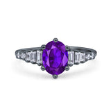 Vintage Style Oval Bridal Wedding Engagement Ring Baguette Simulated Cubic Zirconia 925 Sterling Silver