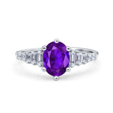 Vintage Style Oval Bridal Wedding Engagement Ring Baguette Simulated Cubic Zirconia 925 Sterling Silver