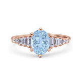 Vintage Style Oval Bridal Wedding Engagement Ring Baguette Simulated Cubic Zirconia 925 Sterling Silver