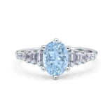 Vintage Style Oval Bridal Wedding Engagement Ring Baguette Simulated Cubic Zirconia 925 Sterling Silver