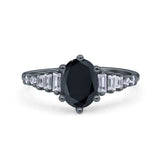 Vintage Style Oval Bridal Wedding Engagement Ring Baguette Simulated Cubic Zirconia 925 Sterling Silver