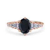 Vintage Style Oval Bridal Wedding Engagement Ring Baguette Simulated Cubic Zirconia 925 Sterling Silver