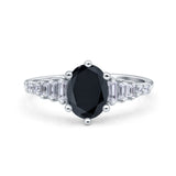 Vintage Style Oval Bridal Wedding Engagement Ring Baguette Simulated Cubic Zirconia 925 Sterling Silver