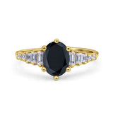 Vintage Style Oval Bridal Wedding Engagement Ring Baguette Simulated Cubic Zirconia 925 Sterling Silver