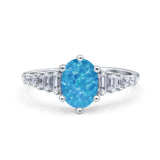 Vintage Style Oval Bridal Wedding Engagement Ring Baguette Simulated Cubic Zirconia 925 Sterling Silver