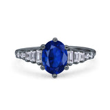 Vintage Style Oval Bridal Wedding Engagement Ring Baguette Simulated Cubic Zirconia 925 Sterling Silver