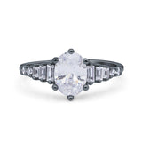 Vintage Style Oval Bridal Wedding Engagement Ring Baguette Simulated Cubic Zirconia 925 Sterling Silver