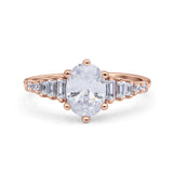 Vintage Style Oval Bridal Wedding Engagement Ring Baguette Simulated Cubic Zirconia 925 Sterling Silver