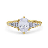 Vintage Style Oval Bridal Wedding Engagement Ring Baguette Simulated Cubic Zirconia 925 Sterling Silver