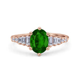 Vintage Style Oval Bridal Wedding Engagement Ring Baguette Simulated Cubic Zirconia 925 Sterling Silver