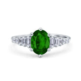 Vintage Style Oval Bridal Wedding Engagement Ring Baguette Simulated Cubic Zirconia 925 Sterling Silver