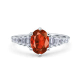 Vintage Style Oval Bridal Wedding Engagement Ring Baguette Simulated Cubic Zirconia 925 Sterling Silver