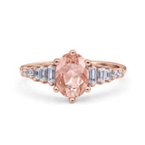 Vintage Style Oval Bridal Wedding Engagement Ring Baguette Simulated Cubic Zirconia 925 Sterling Silver