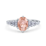 Vintage Style Oval Bridal Wedding Engagement Ring Baguette Simulated Cubic Zirconia 925 Sterling Silver